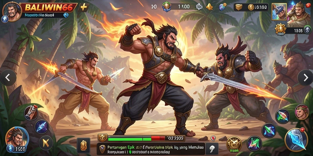 Screenshot utama menunjukkan aksi pertarungan yang mendebarkan dalam BALIWIN66.