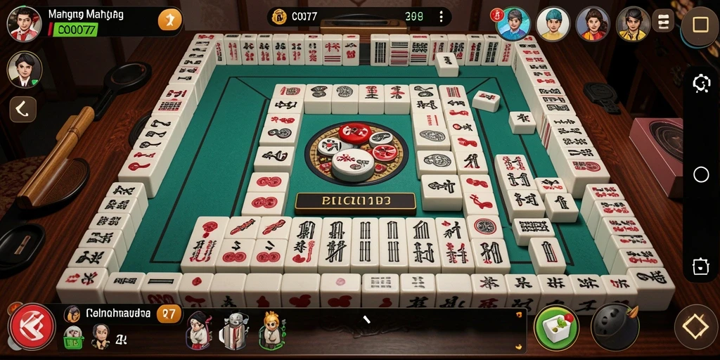 Tampilan gameplay menarik dalam C0077 yang menunjukkan keseruan menyusun ubin Mahjong.