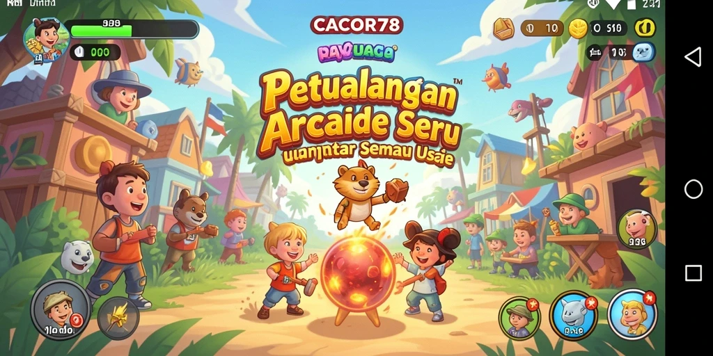 Screenshot utama CACOR78 menampilkan gameplay Arcade yang seru dan penuh warna.