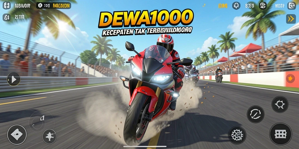 Gameplay DEWA1000 menampilkan balapan motor yang intens dan mendebarkan.