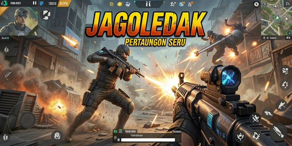 Screenshot JAGOLEDAK menampilkan aksi seru dalam gameplay TPS.