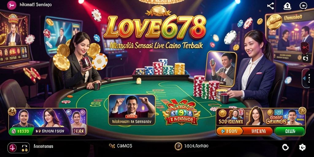 Screenshot gameplay LOVE678 menampilkan dealer langsung dan suasana permainan kasino.