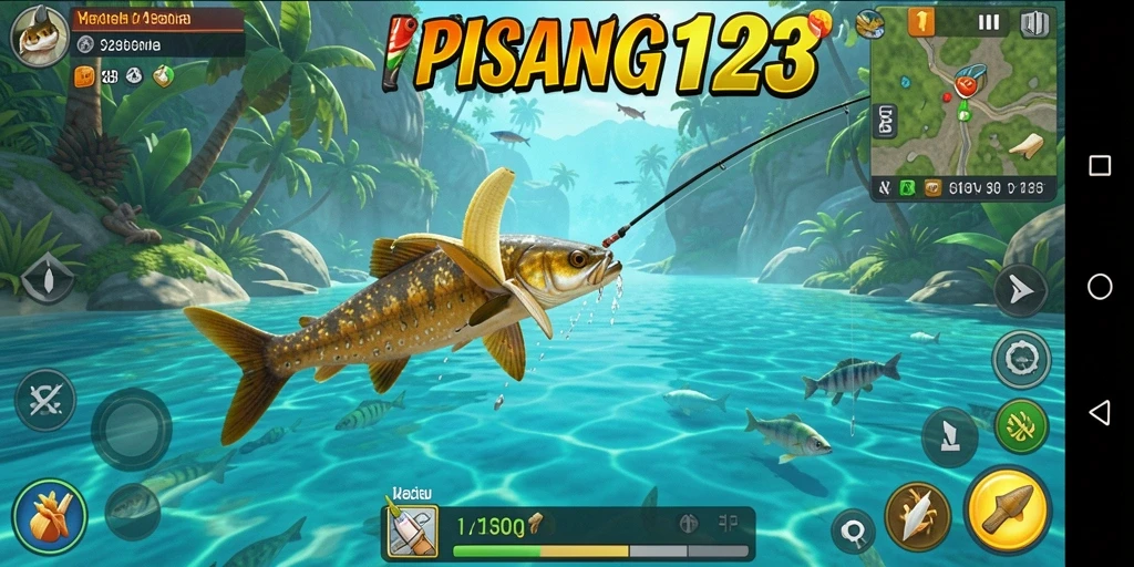 Tampilan gameplay PISANG123 dengan suasana memancing yang menenangkan.