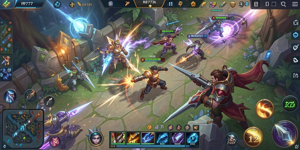 Screenshot gameplay RR777 menampilkan pertarungan tim yang mendebarkan.