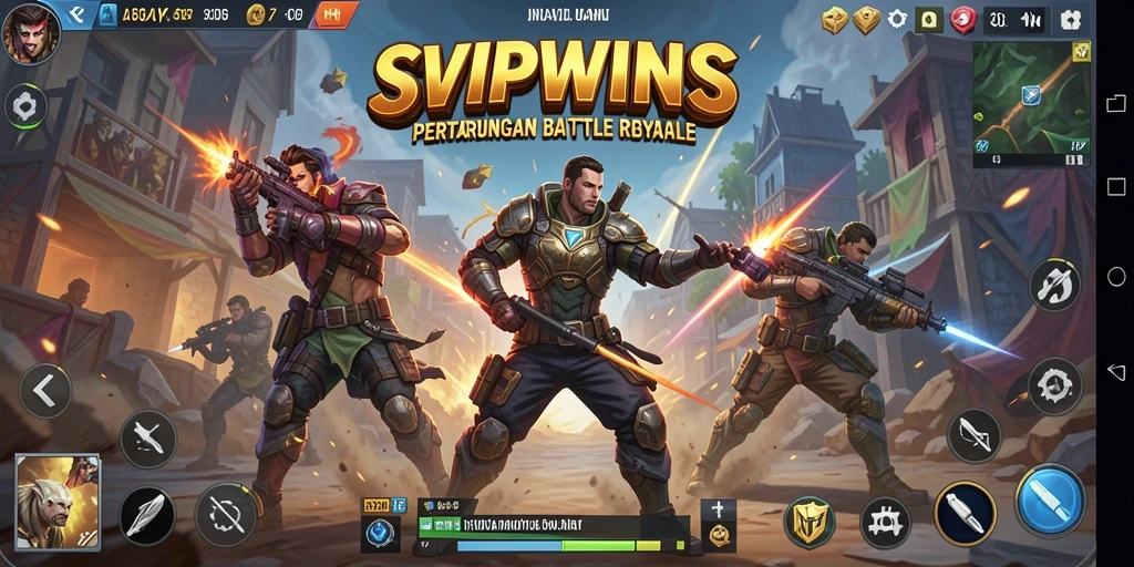 Tampilan gameplay SVIPWINS dengan pertempuran intens di arena Battle Royale.