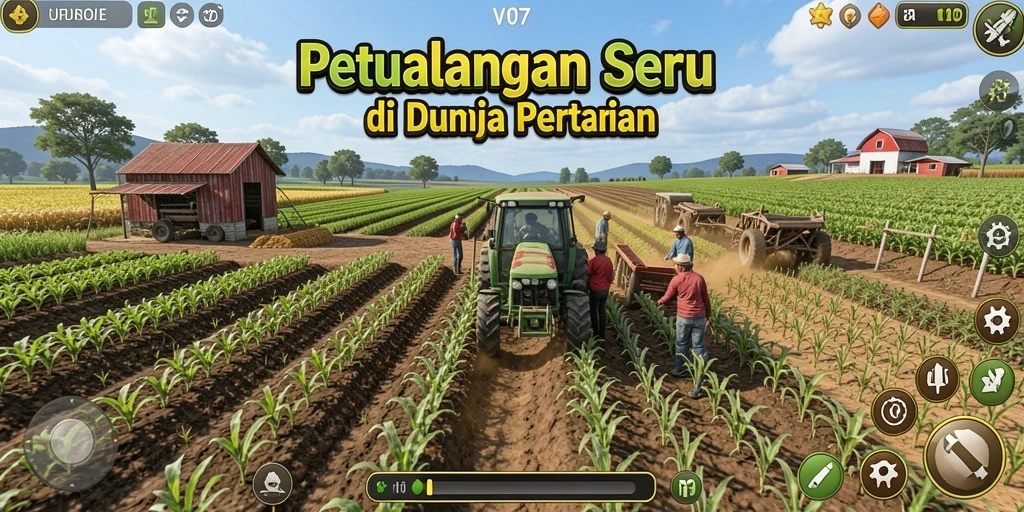 Tampilan gameplay V07 yang menarik dan penuh warna di dunia pertanian.