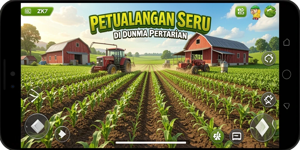 Gameplay seru ZK7 menampilkan kebun yang subur dan interaksi dengan hewan.